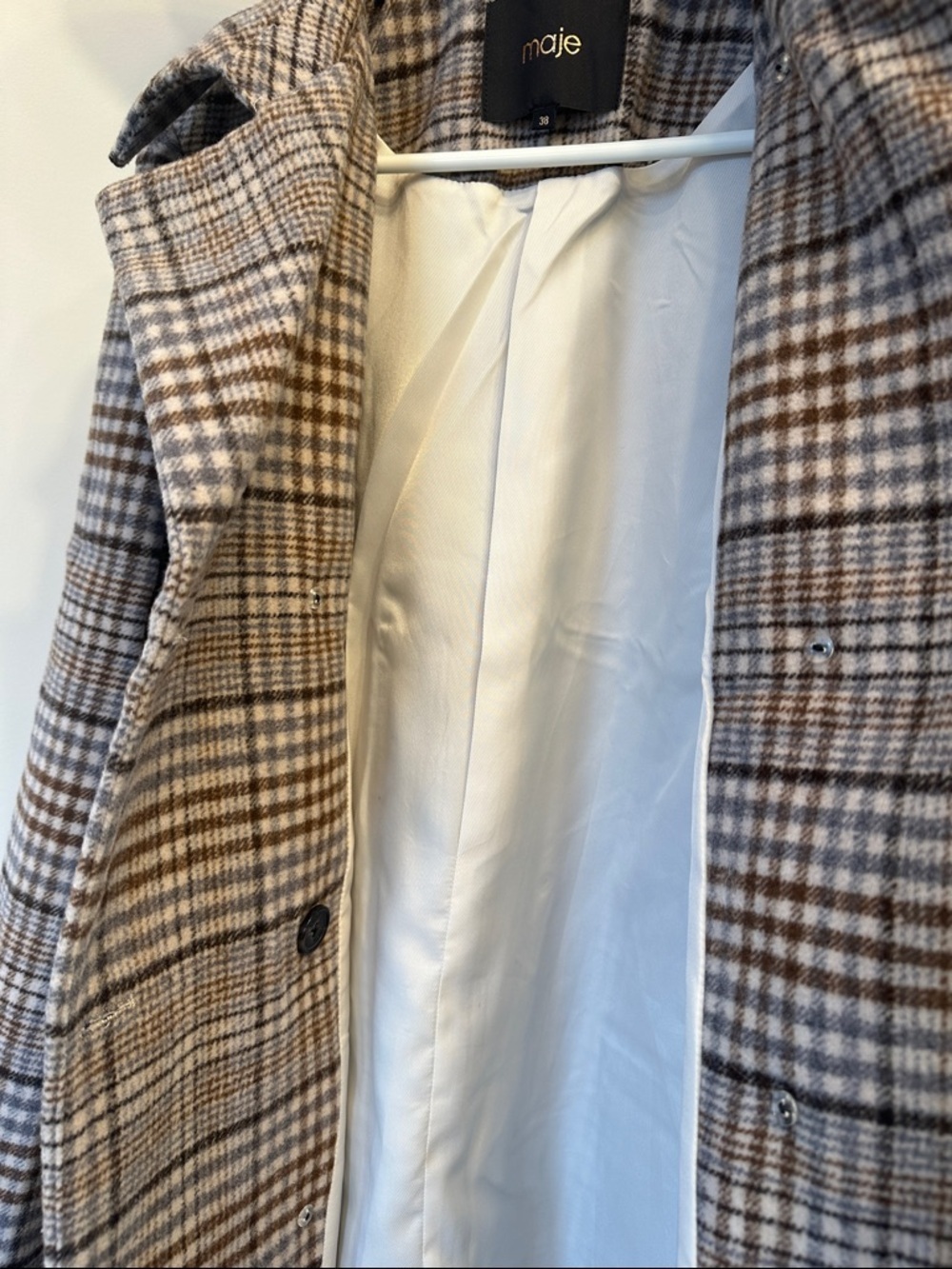 Maje Plaid Double-Breasted Coat in Brown/Beige size 38 retail for $685 - Picture 8 of 10